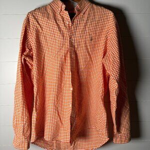 Ralph Lauren Custom Fit Sz XL Long Sleeve Shirt Orange White Check